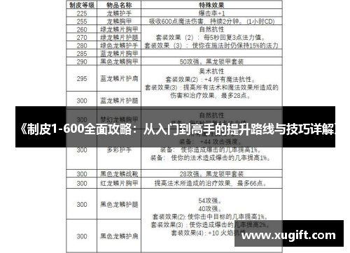 《制皮1-600全面攻略：从入门到高手的提升路线与技巧详解》